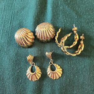 Vintage Kohl's Gold Post Earrings Seashells Dangles and Hoops Bold Beautiful